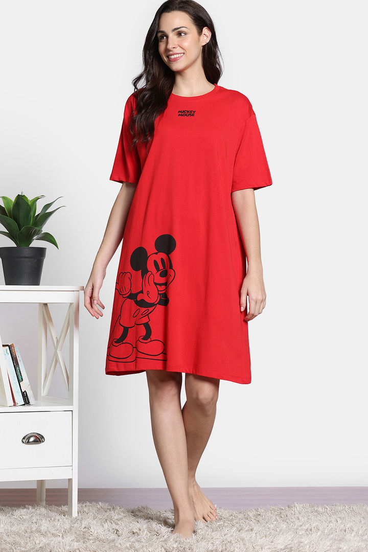Zivame 2 Mile Fashion Knit Cotton Oversized Knee Length Lifewear Dress - High Risk Red — image 4